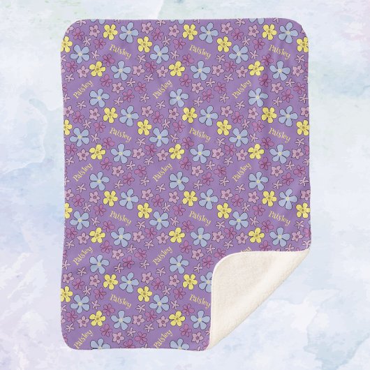 Gepersonaliseerde kleurrijke wilde bloemen Paarse Sherpa Deken