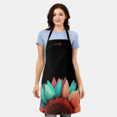 Gepersonaliseerde kleurrijke zonnebloem op zwart schort (Gedragen)