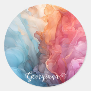 Gepersonaliseerde kleurrijke zonsondergang op Zee Ronde Sticker