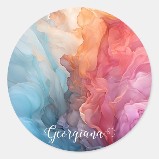 Gepersonaliseerde kleurrijke zonsondergang op Zee  Ronde Sticker (Voorkant)