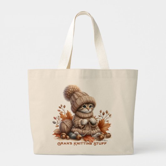 Gepersonaliseerde Knittin' Kittens Jumbo Canvas ta Grote Tote Bag (Achterkant)