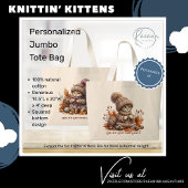 Gepersonaliseerde Knittin' Kittens Jumbo Canvas ta Grote Tote Bag