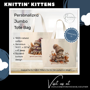 Gepersonaliseerde Knittin' Kittens Jumbo Canvas ta Grote Tote Bag