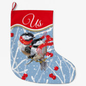 Gepersonaliseerde knuffelen chickadees paar grote kerstsok (Voorkant)