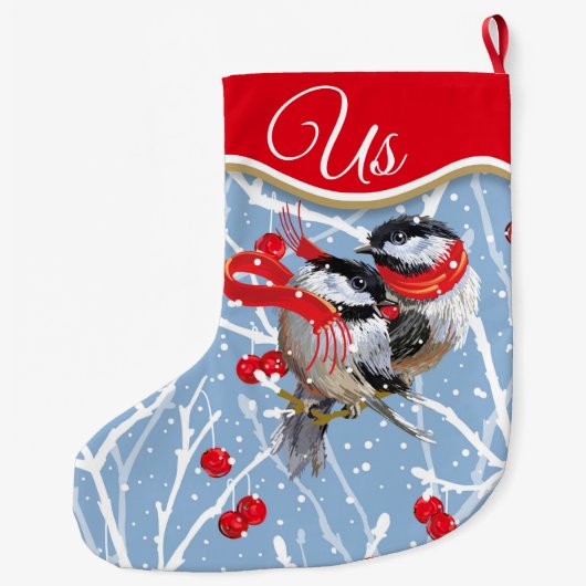 Gepersonaliseerde knuffelen chickadees paar grote kerstsok (Achterkant)