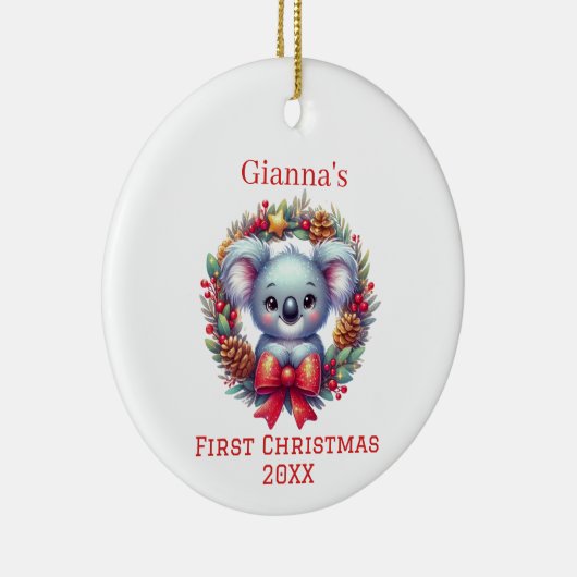 Gepersonaliseerde Koala Beer eerste kerst Keramisch Ornament (Rechts)