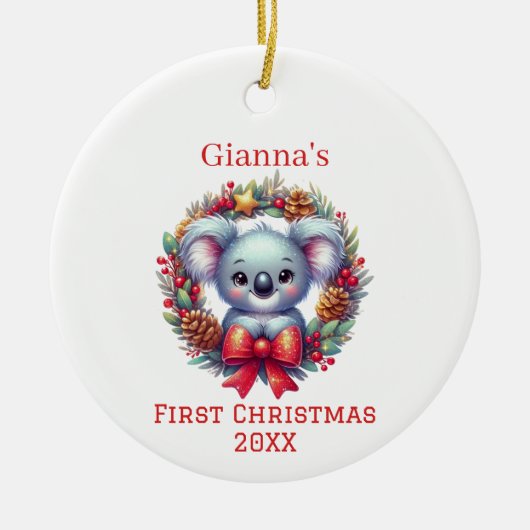 Gepersonaliseerde Koala Beer eerste kerst Keramisch Ornament (Voorkant)