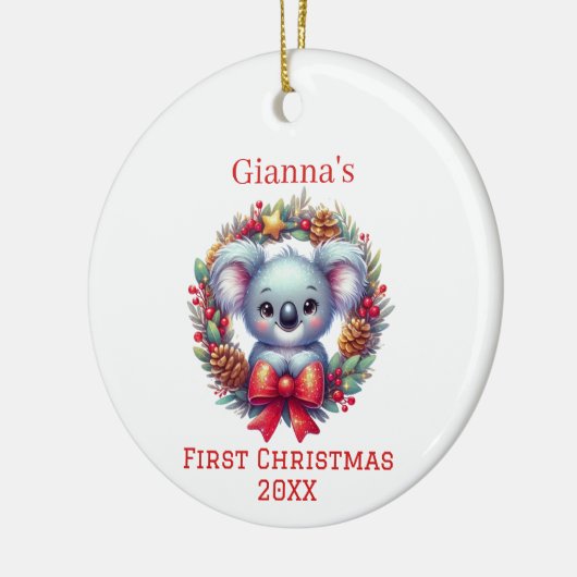Gepersonaliseerde Koala Beer eerste kerst Keramisch Ornament (Links)