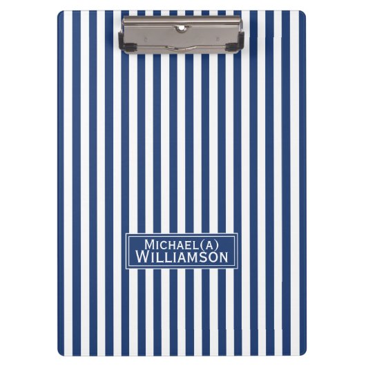 Gepersonaliseerde kobalt blauw & wit gestreept ele klembord (Voorkant)