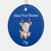 Gepersonaliseerde kobaltblauwe baby meisje eerste  keramisch ornament (Links)