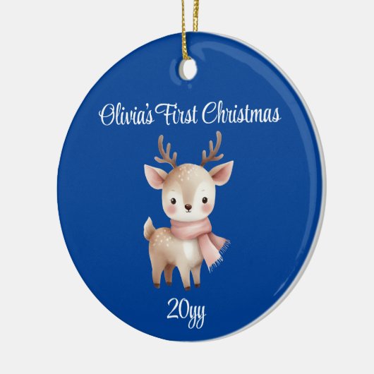 Gepersonaliseerde kobaltblauwe baby meisje eerste  keramisch ornament (Links)