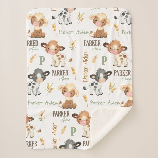 Gepersonaliseerde Koe Baby Deken | 30x40 Sherpa (Voorkant)