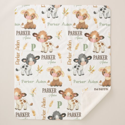 Gepersonaliseerde Koe Baby Deken | 50x60 Sherpa (Voorkant)