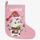 Gepersonaliseerde koe roze kerstvoorraad grote kerstsok (Voorkant)