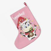 Gepersonaliseerde koe roze kerstvoorraad grote kerstsok (Achterkant (Hangend))