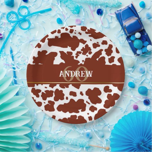 Gepersonaliseerde Koe Spots Print Boer Verjaardag Papieren Bordje (Feest)