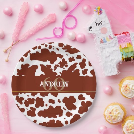 Gepersonaliseerde Koe Spots Print Boer Verjaardag Papieren Bordje (Feest)