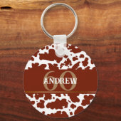 Gepersonaliseerde Koe Spots Print Boer Verjaardag Sleutelhanger (Voorkant)