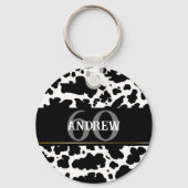 Gepersonaliseerde Koe Spots Print Farmer Cowboy Sleutelhanger (Voorkant)