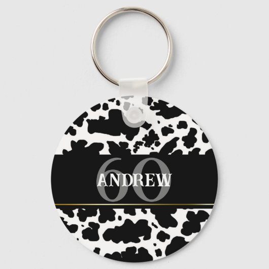 Gepersonaliseerde Koe Spots Print Farmer Cowboy Sleutelhanger (Voorkant)