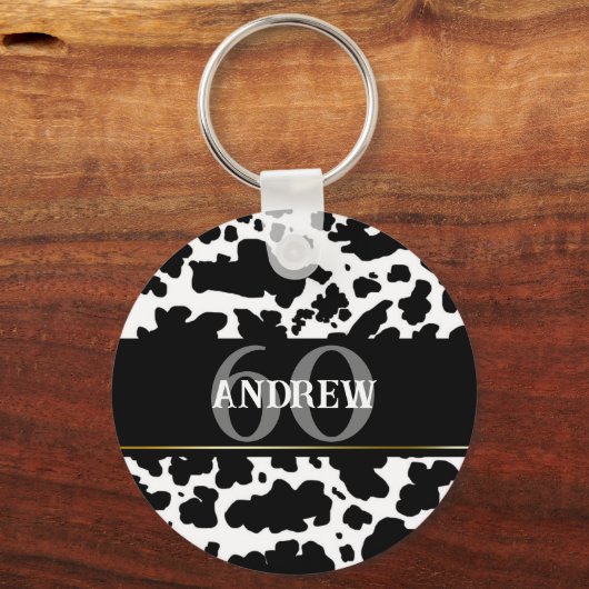 Gepersonaliseerde Koe Spots Print Farmer Cowboy Sleutelhanger (Voorkant)