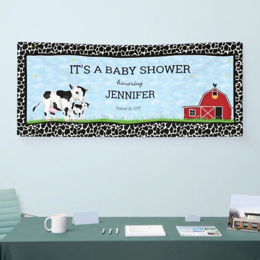 Gepersonaliseerde Koeien zwart-wit Baby shower Spandoek (Beurs)