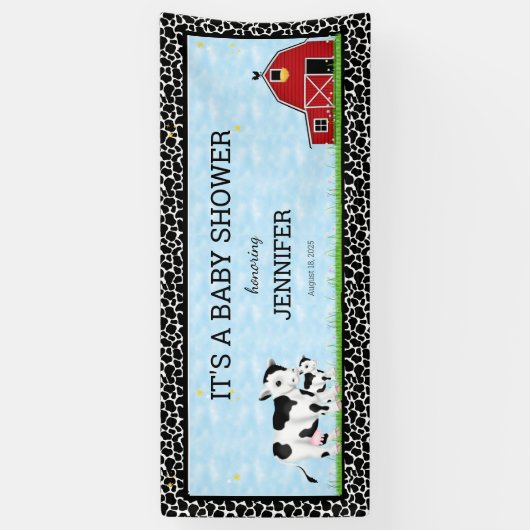 Gepersonaliseerde Koeien zwart-wit Baby shower Spandoek (Verticaal)