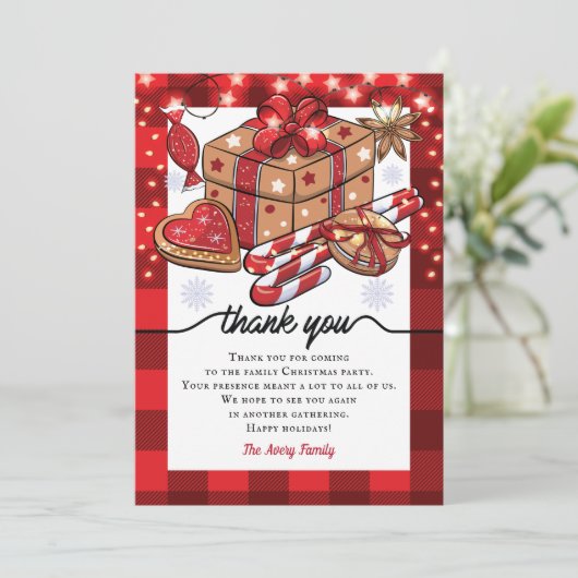 Gepersonaliseerde koekjes en cacaokerstfeest bedankkaart (Staand voorkant)