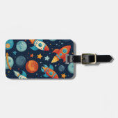 Gepersonaliseerde koele raket schip ruimte en plan bagagelabel (Voorkant horizontaal)