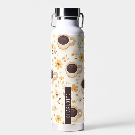 Gepersonaliseerde Koffie & Bloemen Waterfles (Voorkant)