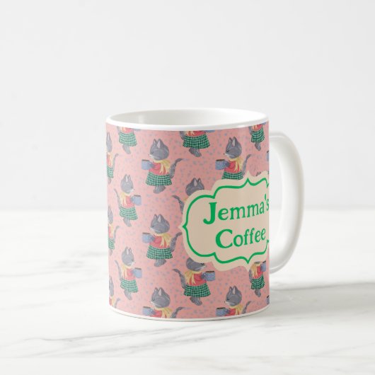 Gepersonaliseerde koffie Mok – Leuke Retro Cats De (Voorkant rechts)