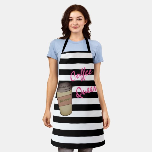 Gepersonaliseerde koffie Queen Striped Apron Schort (Gedragen)