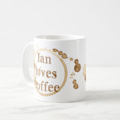 Gepersonaliseerde koffie vlekken grunge tekst plez koffiemok (Voorkant links)