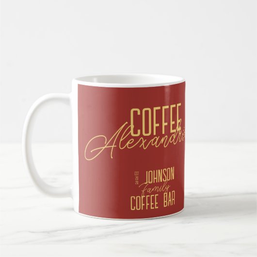 Gepersonaliseerde koffiebar rustieke typografie koffiemok (Links)