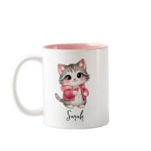 Gepersonaliseerde koffiemok met roze cartoon poes 