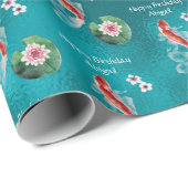 Gepersonaliseerde Koi Fish, Cherry Blossom Birthda Cadeaupapier (Rol Hoek)