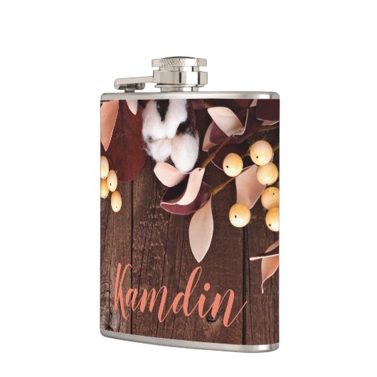 Gepersonaliseerde kolf katoenen tak op donkere hou heupfles (Links)