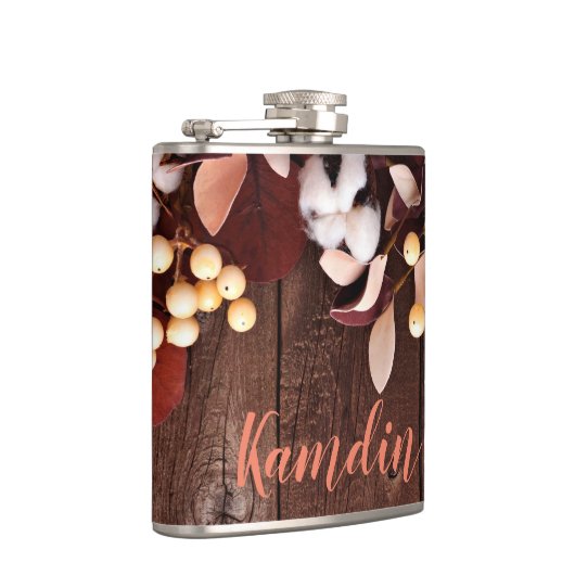 Gepersonaliseerde kolf katoenen tak op donkere hou heupfles (Rechts)