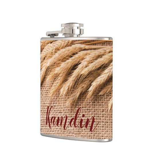 Gepersonaliseerde kolf tarwe op Burlap Sack Countr Heupfles (Links)