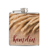 Gepersonaliseerde kolf tarwe op Burlap Sack Countr Heupfles (Voorkant)