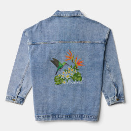 Gepersonaliseerde kolibrie en bloemen denim jacket