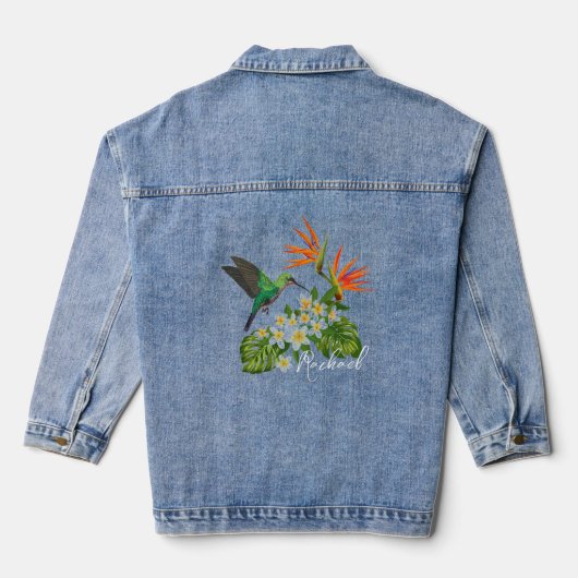 Gepersonaliseerde kolibrie en bloemen denim jacket (Achterkant)