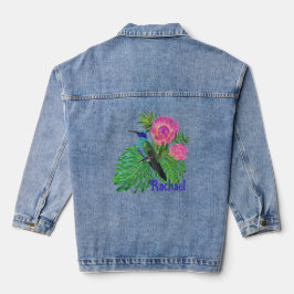 Gepersonaliseerde kolibrie en bloemen denim jacket