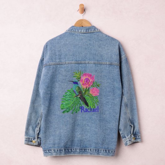 Gepersonaliseerde kolibrie en bloemen denim jacket (Hangar)