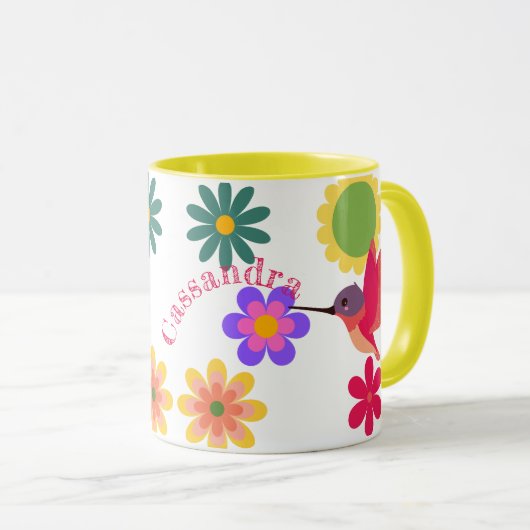 Gepersonaliseerde kolibrie en bloemen mok (Voorkant rechts)