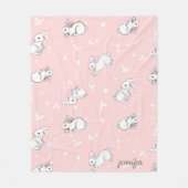 Gepersonaliseerde konijn gedrukt fleece deken roze (Voorkant)