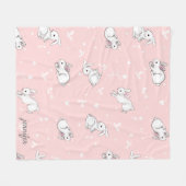 Gepersonaliseerde konijn gedrukt fleece deken roze (Voorkant (Horizontaal))