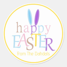Gepersonaliseerde konijn Happy Easter Paardebloem  Ronde Sticker