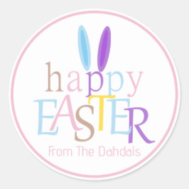 Gepersonaliseerde konijnenoren Happy Easter Cotton Ronde Sticker