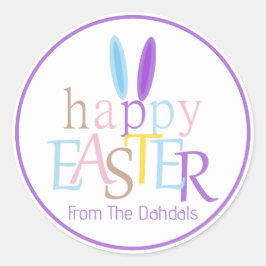 Gepersonaliseerde konijnenoren Happy Easter Lila P Ronde Sticker